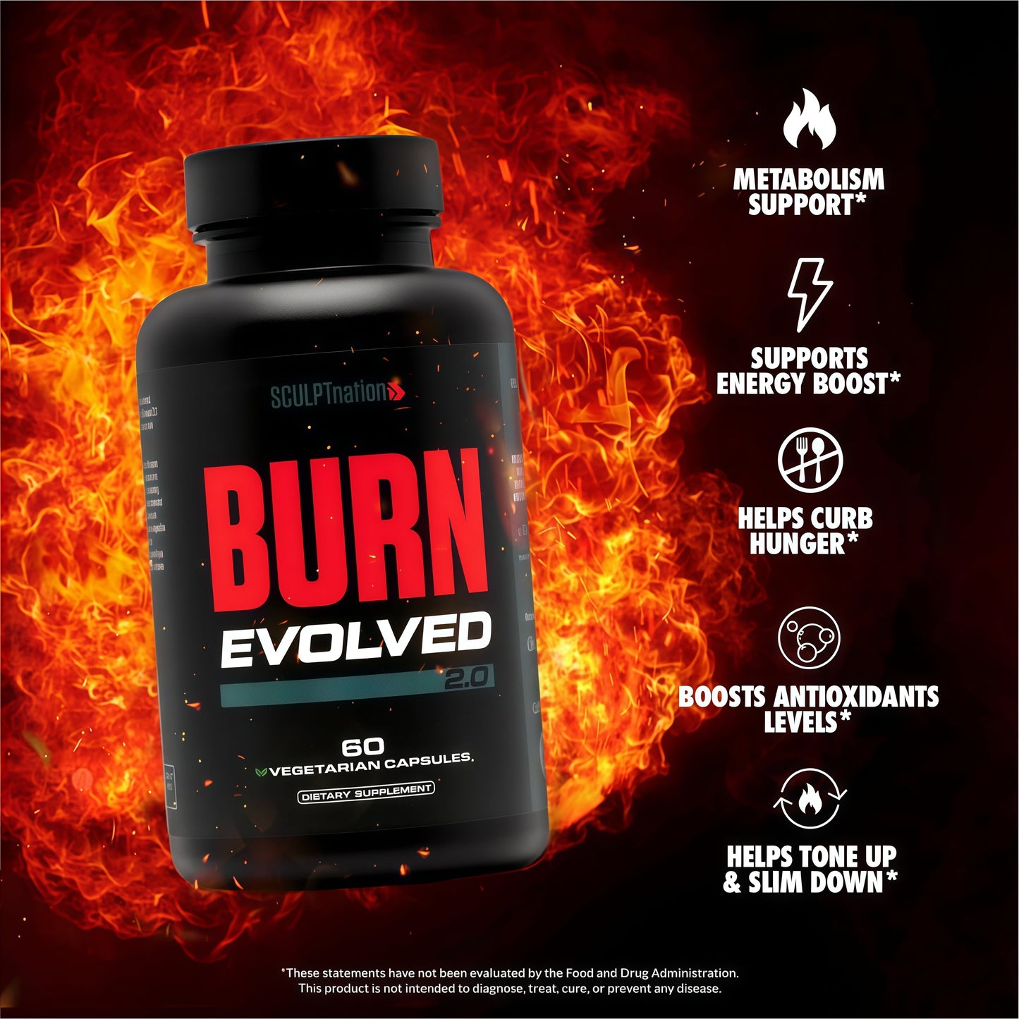 Sculpt Nation by V Shred Burn ThermogenicFat Burner for Men & Women - Daytime FatBurner Metabolism Booster - PremiumCapsimax Cayenne Pepper, Chromax, PatentedIngredients - 60 Natural Veggie Pills